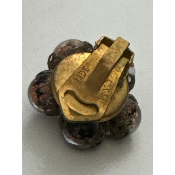 Vintage glass bead cluster clip earrings, brown marked made in Italy - Picture 4 of 12